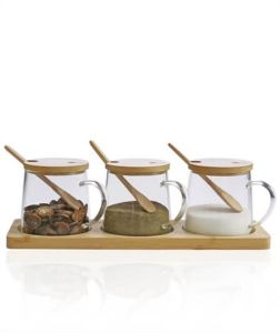 Bamboo Lid 3-Piece Glass Jar with Handle