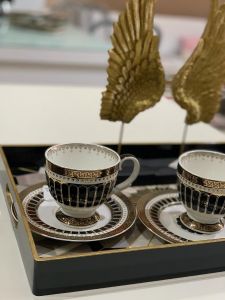 Porcelain Gold Gilded Black Nescafe Set for 6 People
