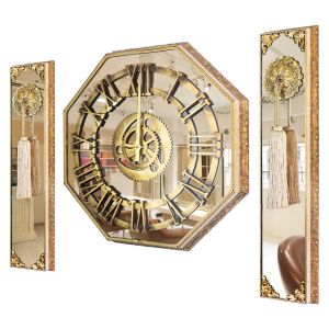 Mirrored Wall Clock octagon Gold