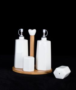 Porcelain Kitchen Holder with Bamboo Stand