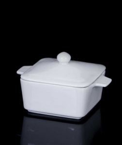Porcelain Square Lided Oven Container White 14 CM