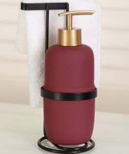 Liquid Soap Dispenser with Towel Holder Claret Red