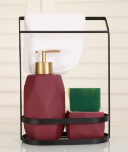Matte Liquid Soap Dispenser With Sponge Holder Claret Red