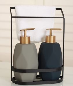 Matte Double Liquid Soap Dispenser with Towel Gray-Black