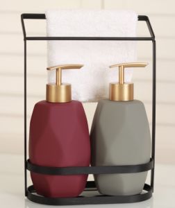 Matte Double Liquid Soap Dispenser with Towel Gray-Claret Red