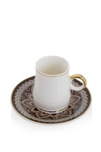 White Porcelain Coffee Cup and Saucer, Set of 6