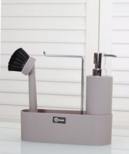 Dish Brush with Soap Dispenser Dark Grey