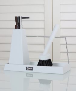 2-Piece Acrylic Rectangular Liquid Soap Dispenser with Brush, White