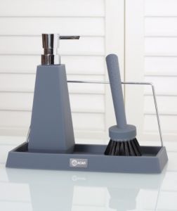 2-Piece Acrylic Stand Rectangular Liquid Soap Dispenser with Brush