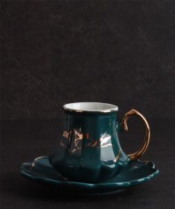 Emerald Green Porcelain Coffee Cups, Set of 6