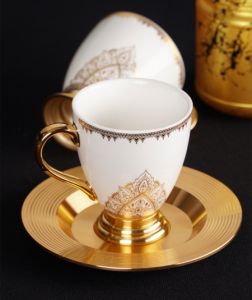 Classic Gold Porcelain Coffee Cups and Gold Saucers - Set of 6