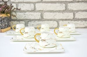 Marble Pattern Turkish Coffee Cup 6 Pieces (Cream)