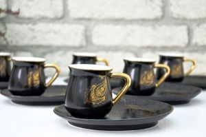 Black Oval Plate Turkish Coffee Cup