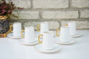 Gold Rim White Porcelain Coffee Cup Set