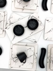 Square Black Marble 33 Pieces Breakfast Set
