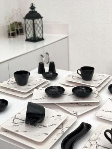 Square Black Marble 33 Pieces Breakfast Set
