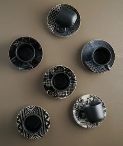 Black Ceramic Turkish Coffee Cup Set