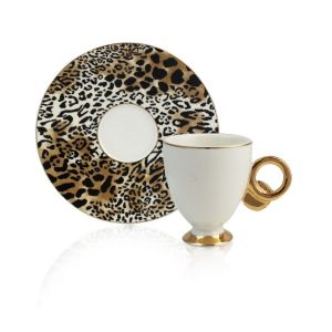 Porcelain Leopard Pattern White Turkish Coffee Cup