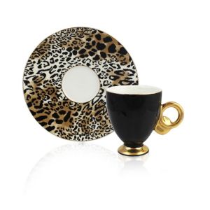 Porcelain Leopard Pattern Black Turkish Coffee Cup