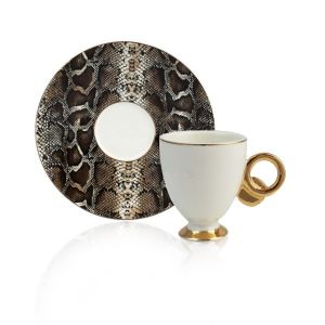 Porcelain Crocodile Pattern White Turkish Coffee Cup