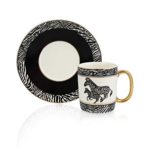 Zebra Porcelain Turkish Coffee Cups and Saucers - Black and White, Set of 6