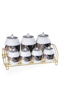 Porcelain Grey Gold Gilded 7 Pieces Spice Container Set