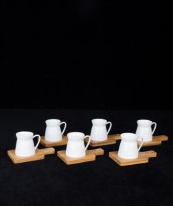 Bamboo Plate White Turkish Coffee Cup 6 Pieces