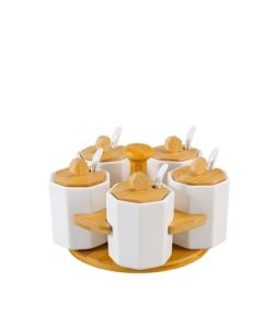 5 Pieces Porcelain Spice Set with Bamboo Lid