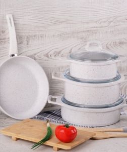 7 Piece Casting Granite Cookware Set White