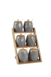 Porcelain Spice Racks with Bamboo Lids 6 Pcs Gray