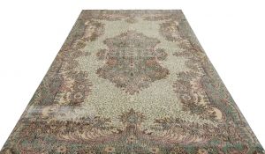 Natural Hand Woven Antique Carpet - 302x192 - Green Area Rugs, Wool Area Rugs