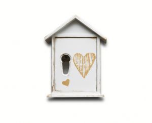 White house key box with heart decoration