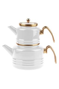 Enamel Teapot Set White - 15x12 - White Teapots, Enamelware Teapots