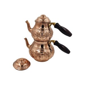 Copper 4 Piece Embroidered Small Size Teapot - 12x12 - Copper Teapots, Copper|Metal Teapots