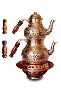 Handmade Star Honeycomb Staple Balcony Pleasure Copper Teapot Set with Stove - Spare Handles - 16x16 - Stainless steel Teapots, Copper|Metal Teapots