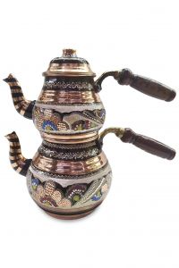 Medium Size Copper Teapot With Decorative Handcrafted Wooden Handle - 24x24 - Grey Teapots