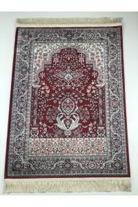 Silk Wool Carpet Bamboo Carpet Prayer Rug - 120x80 - Red Throw Rugs