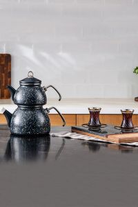 Enamel Midi Terazzo Anthracite Teapot Set - 14x14 - Grey Teapots