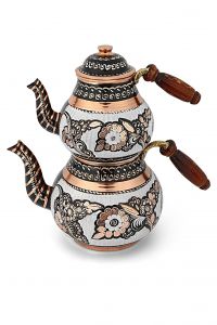 Large Size Copper Teapot With Decorative Handcrafted Wooden Handle - 28x15 - Grey Teapots