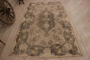 Vintage Hand Woven Antique Carpet - 271x165 - Beige Area Rugs, Wool Area Rugs