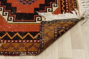 Unique Anatolian Real Vintage Modern Hand Knitted Carpet - 333x122 - Red Area Rugs, Wool Area Rugs