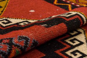 Unique Anatolian Real Vintage Modern Hand Knitted Carpet - 333x122 - Red Area Rugs