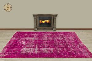 Traditional Pattern Hand Woven Vintage Rug - 245x156 - Purple Area Rugs, Wool Decorative Area Rugs