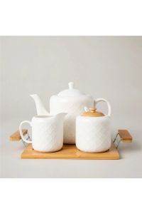 4 Piece Tea Set  - 30x22 - Beige Teapots, Bamboo Teapots