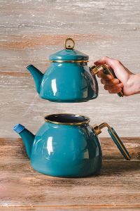 Neva Mentol Enameled Teapot Set - 15x15 - Blue Teapots
