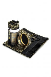 Ikhwan Ka’bah Special Cylinder Boxed Prayer Rug Set - 117x67 - Black Throw Rugs, Cotton Throw Rugs
