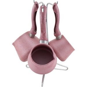 Pink Granite Coffee Pot Set With Hanger, set of 3