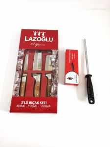 3-PIECE KNIFE SET WITH SHARPENING ROD AND SHARPENING STONE 