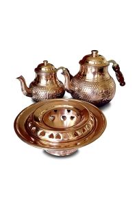 Handmade Star Honeycomb Staple Balcony Pleasure Copper Teapot Set with Stove - Spare Handles - 16x16 - Stainless steel Teapots, Copper|Metal Teapots
