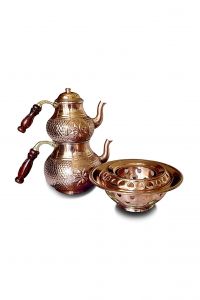 Handmade Star Honeycomb Staple Balcony Pleasure Copper Teapot Set with Stove - Spare Handle - 16x16 - Grey Teapots